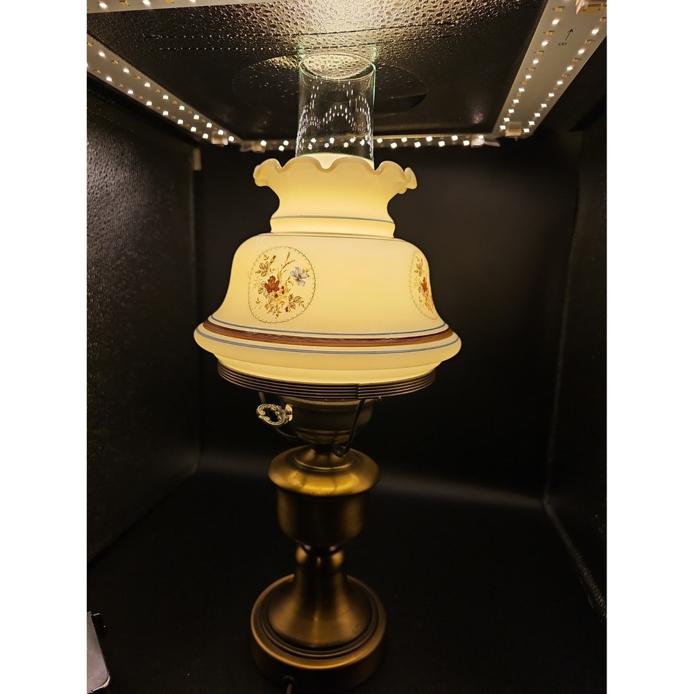Vintage Quoizel Abigail Adams Huricane Brass Lamp with a Floral Pattern